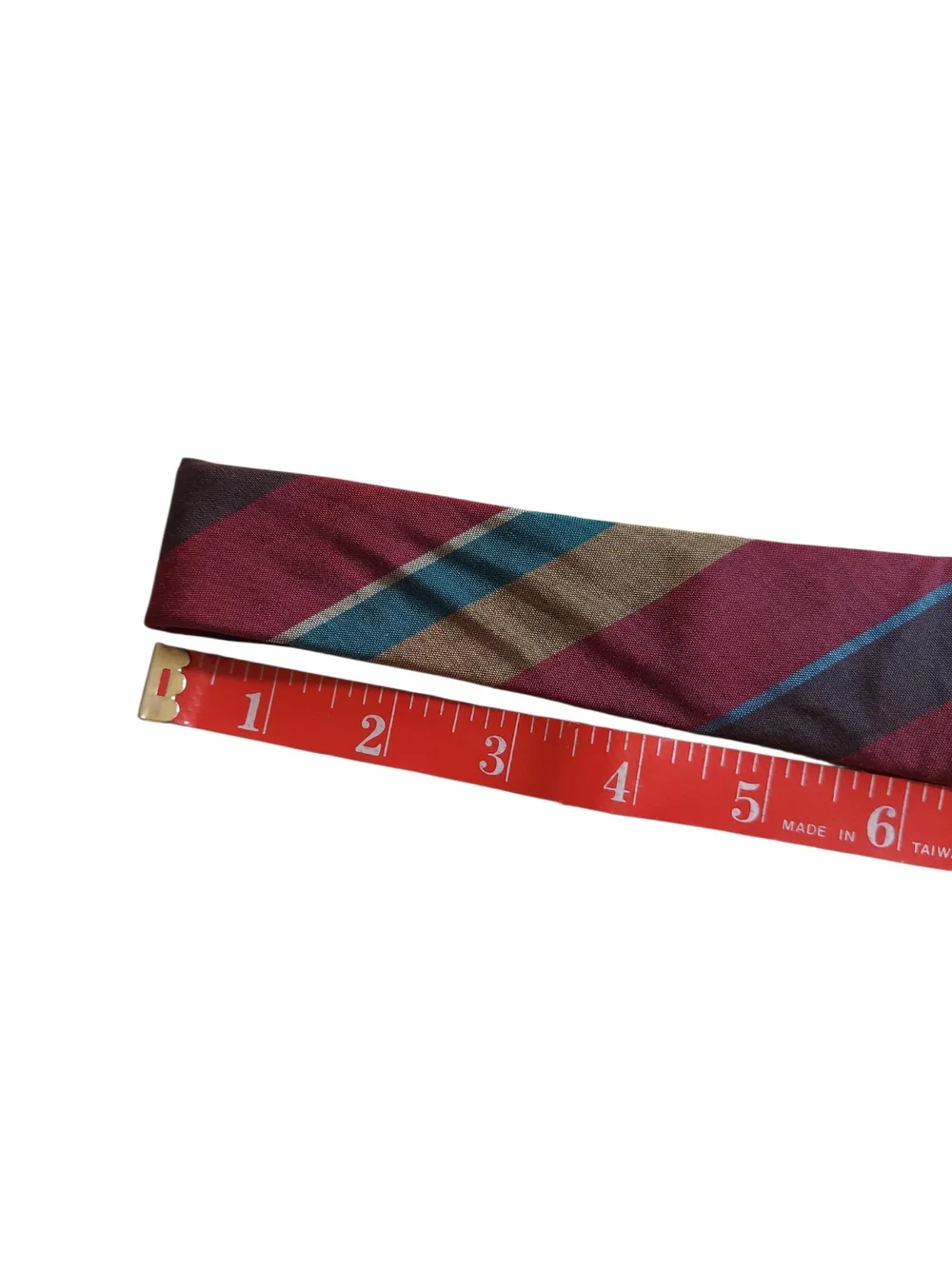 Vintage Yves Saint Laurent Silk Tie Burgundy Teal Gold Stripe Designer Necktie